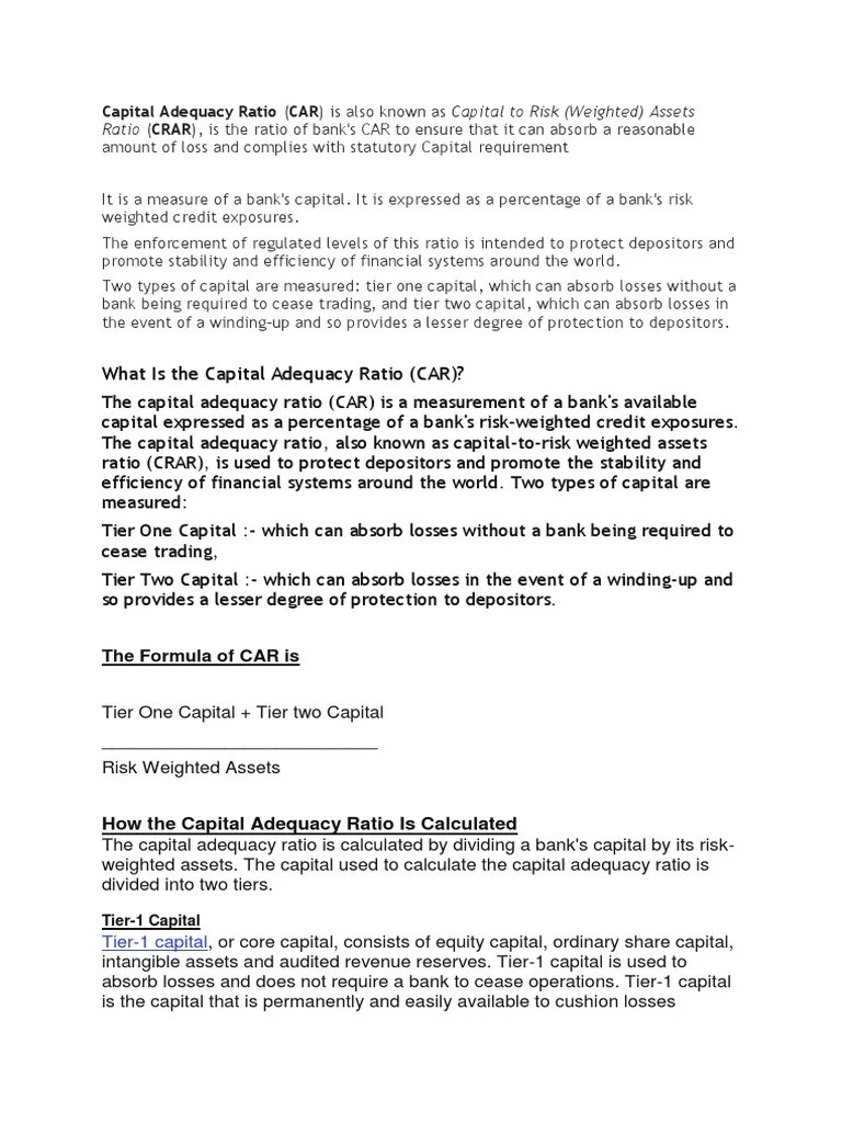 Understanding The Capital Adequacy Ratio: Calculation, Components, And ...