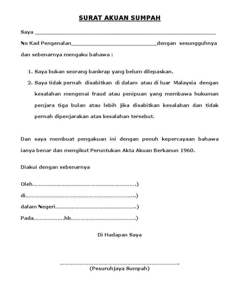 Surat rasmi ibu tidak bekerja resepi book e. Surat Akuan Sumpah Ibu Tidak Bekerja Letter 7saudara Com