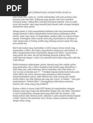 Berqurban merupakan salah satu ibadah yang sangat dianjurkan. Sejarah Qurban Pada Zaman Nabi Adam As Pdf