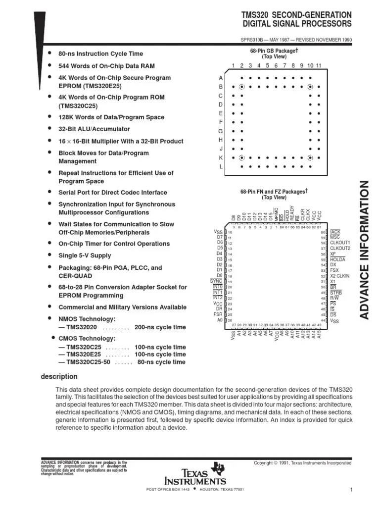Tms320 Second-Generation Digital Signal Processors: Description | PDF ...