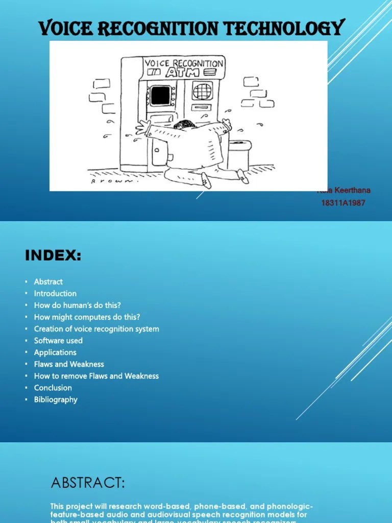 Voice Recognition Technology 1 1 Pptx Speech Recognition