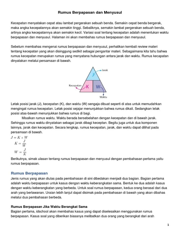 Rumus Berpapasan Dan Menyusul | PDF