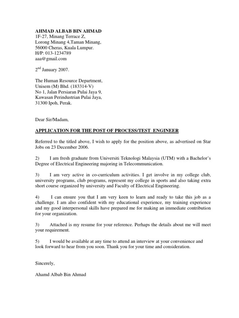 Berikut ini adalah contoh cover letter dalam bahasa inggris yang dapat dipergunakan. Contoh Cover Letter n Resume | Telecommunication ...