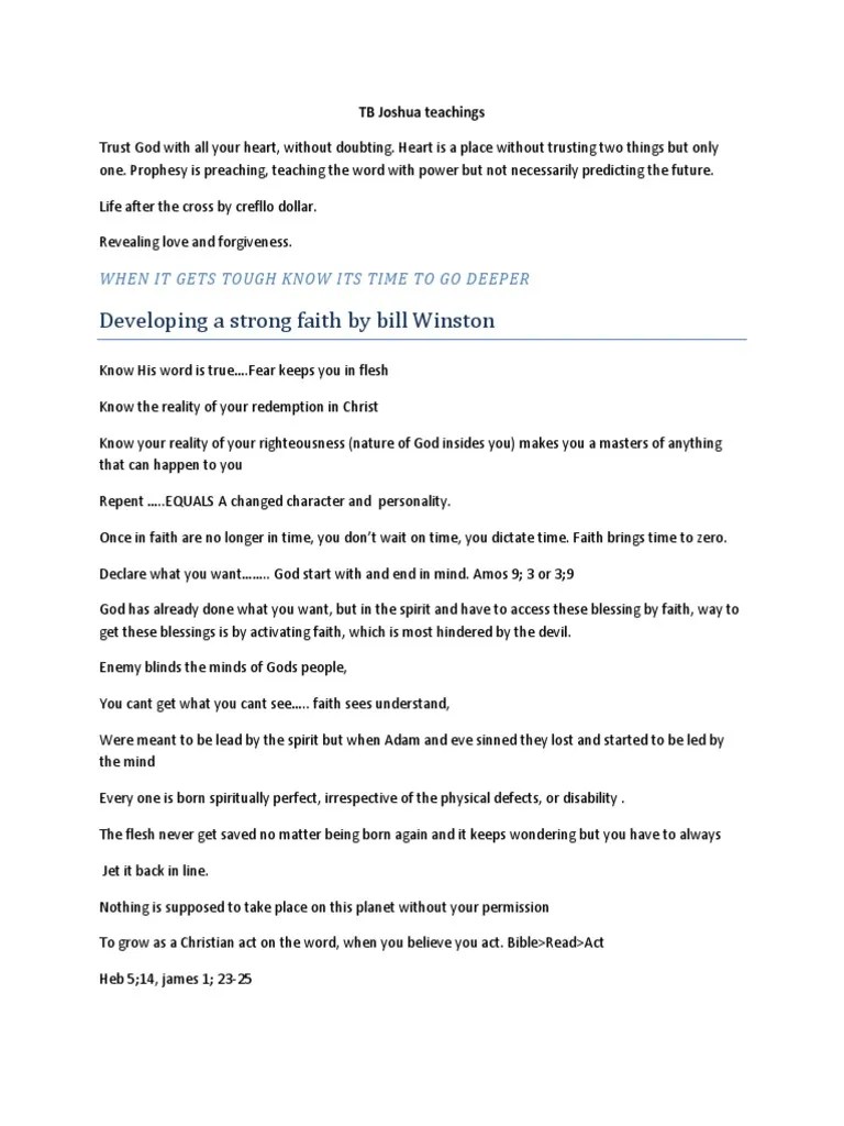 TB Joshua Teachings | PDF | Born Again | Faith