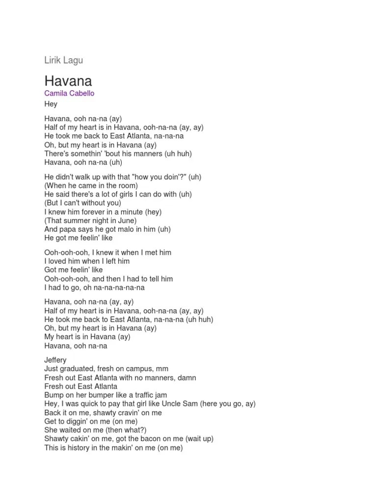 Lirik Lagu Havana Dan Artinya Dalam Bahasa Indonesia