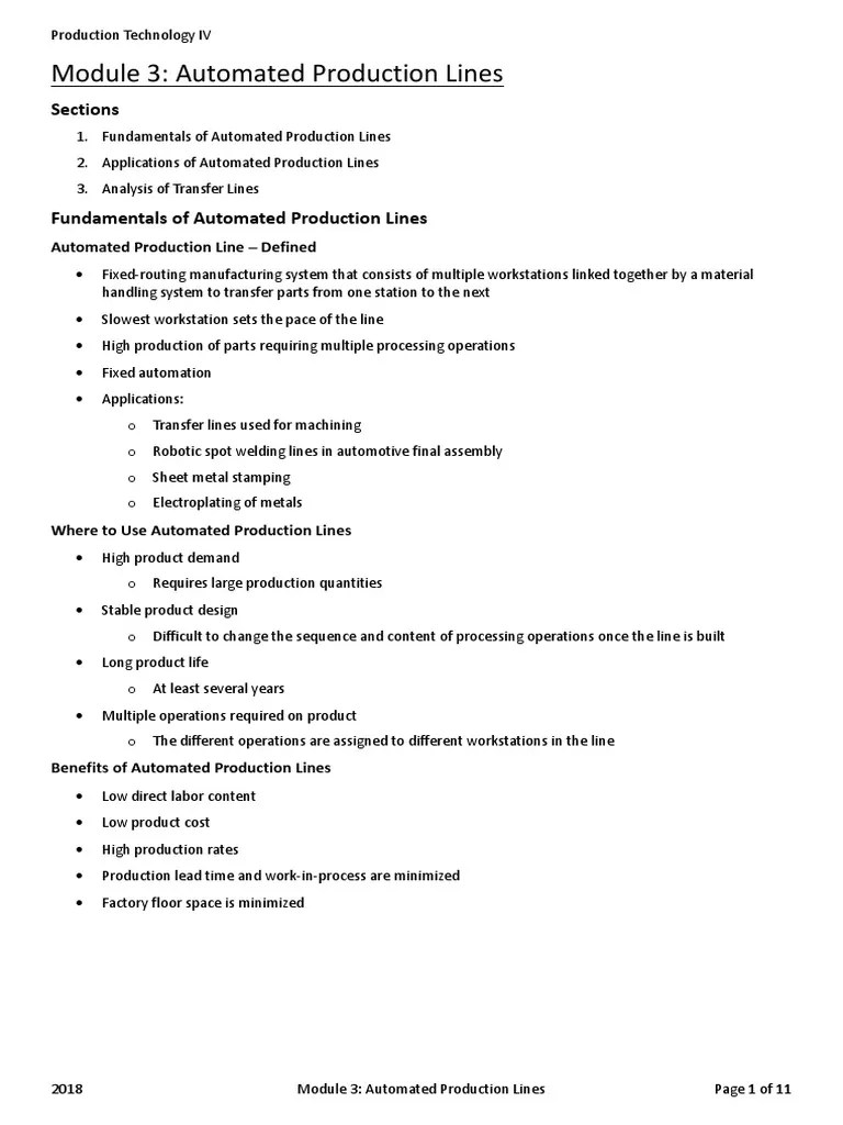 Module 3 - Automated Production Lines (Edit) | PDF | Automation | Line (Geometry)