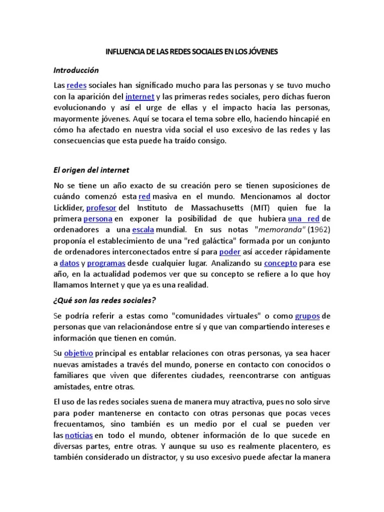 Influencia De Las Redes Sociales En Los Jóvenes | PDF | Servicio De ...