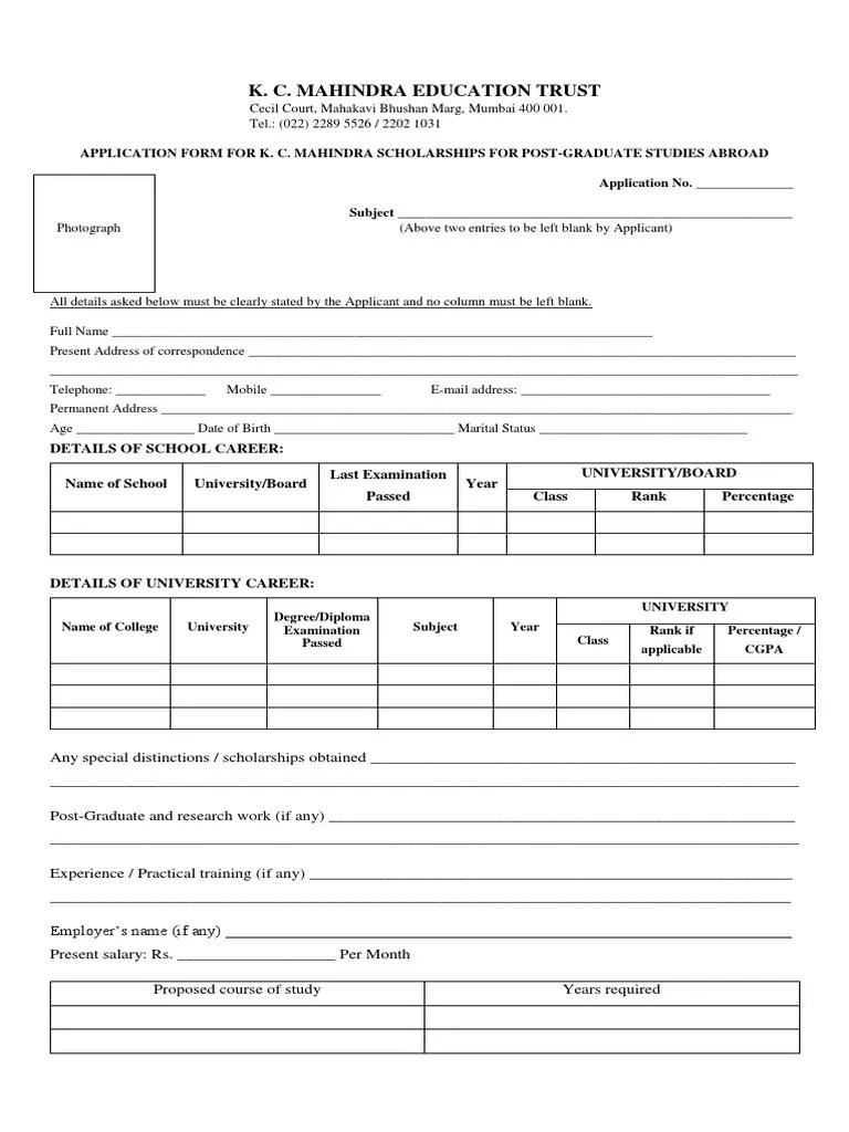 Scholarship Form | PDF | Postgraduate Education | University And ...