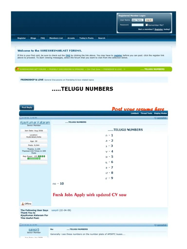 Telugu Numbers: Ajaykumar - Kataram | PDF | Internet Forum | Social Information Processing