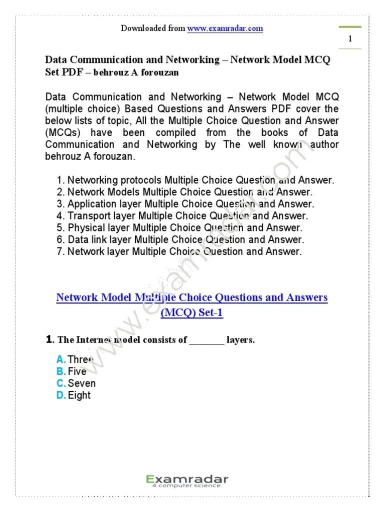 CH 2 Data Communication Networking Network Model Multiple Choice ...