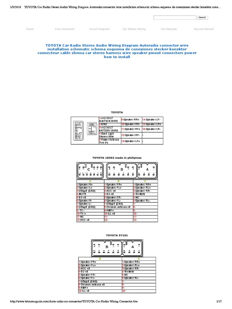 Toyota car radio stereo audio wiring diagram