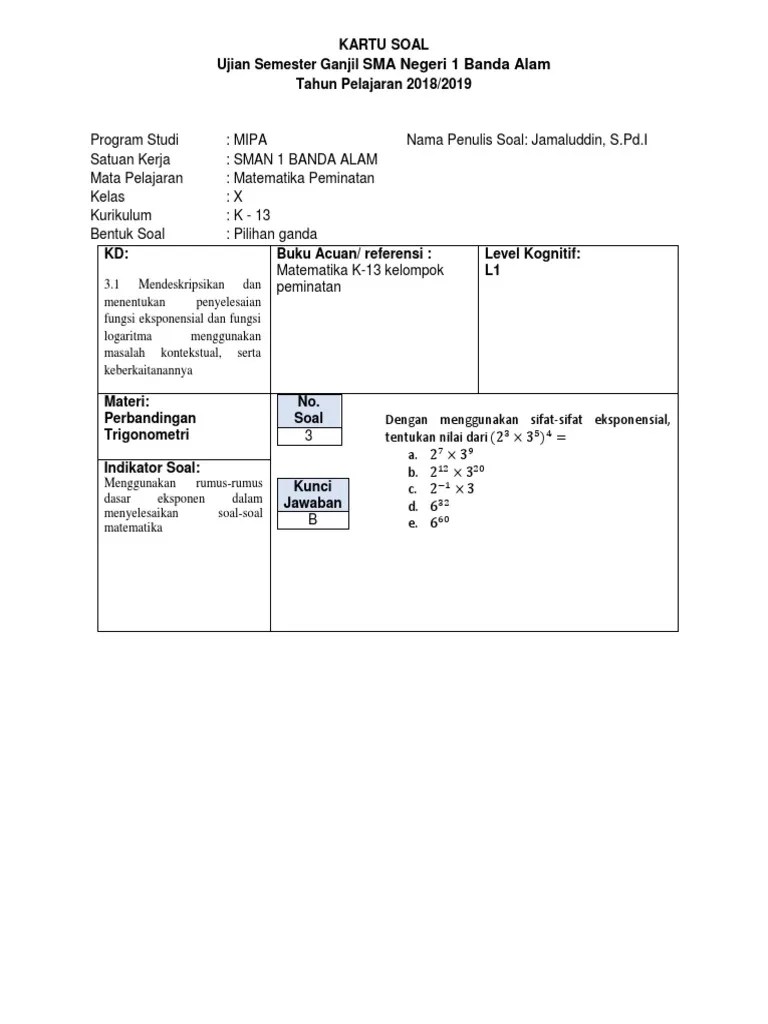 Ini adalah contoh soal bahasa inggris uas semester 1 untuk kelas 3 alias 9 smp. Contoh Latihan Soal Kartu Soal Matematika Kelas X Semester 2