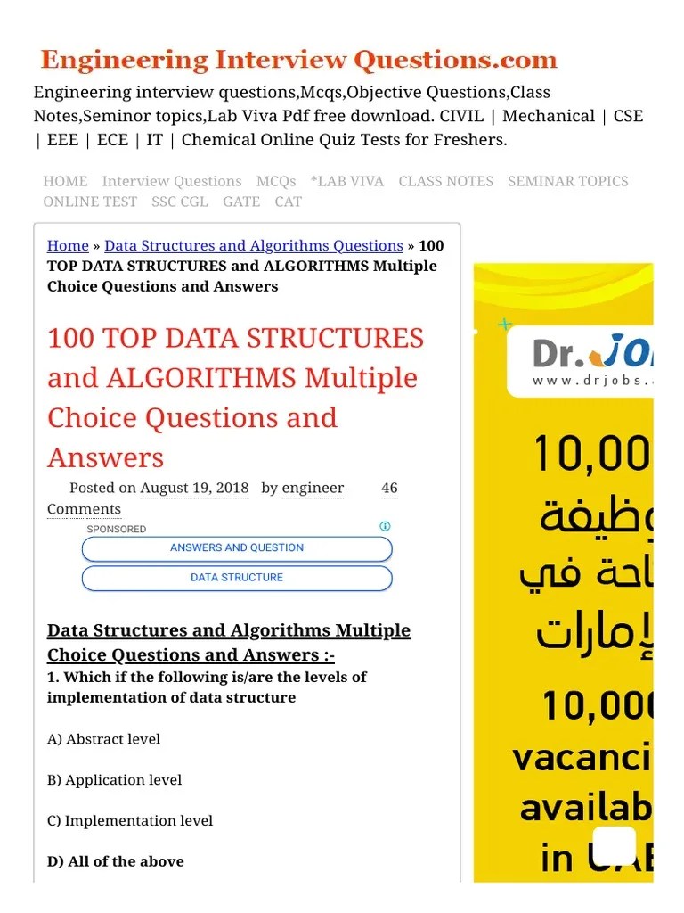 100 TOP DATA STRUCTURES And ALGORITHMS Multiple Choice Questions And ...