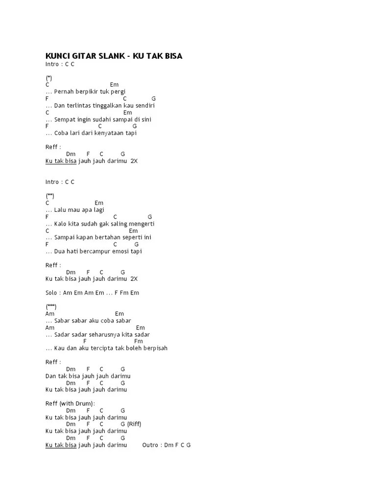 Slank Ku Tak Bisa Chordtela