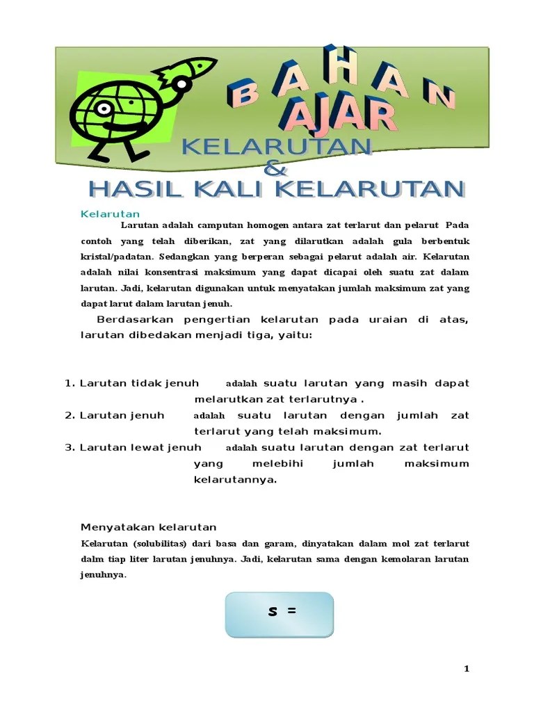 Bahan Ajar 1 Kelarutan Dan Hasil Kali Kelarutan | PDF