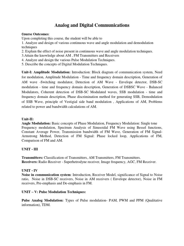 Analog And Digital Communication Syllabus | PDF | Frequency Modulation ...