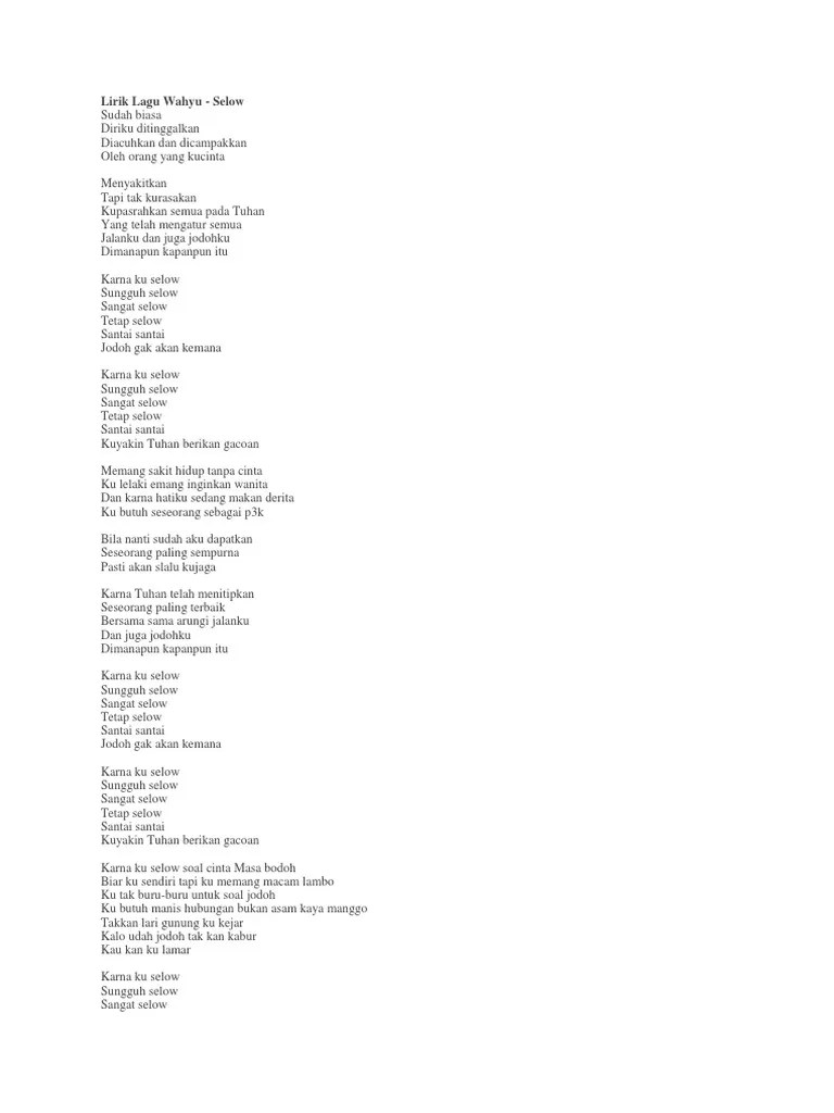 Lirik Lagu Selow | PDF