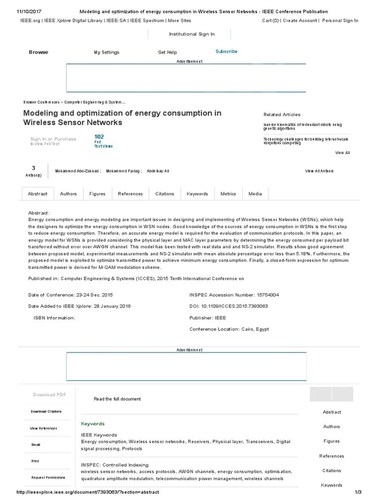 Modeling And Optimization Of Energy Consumption In Wireless Sensor ...