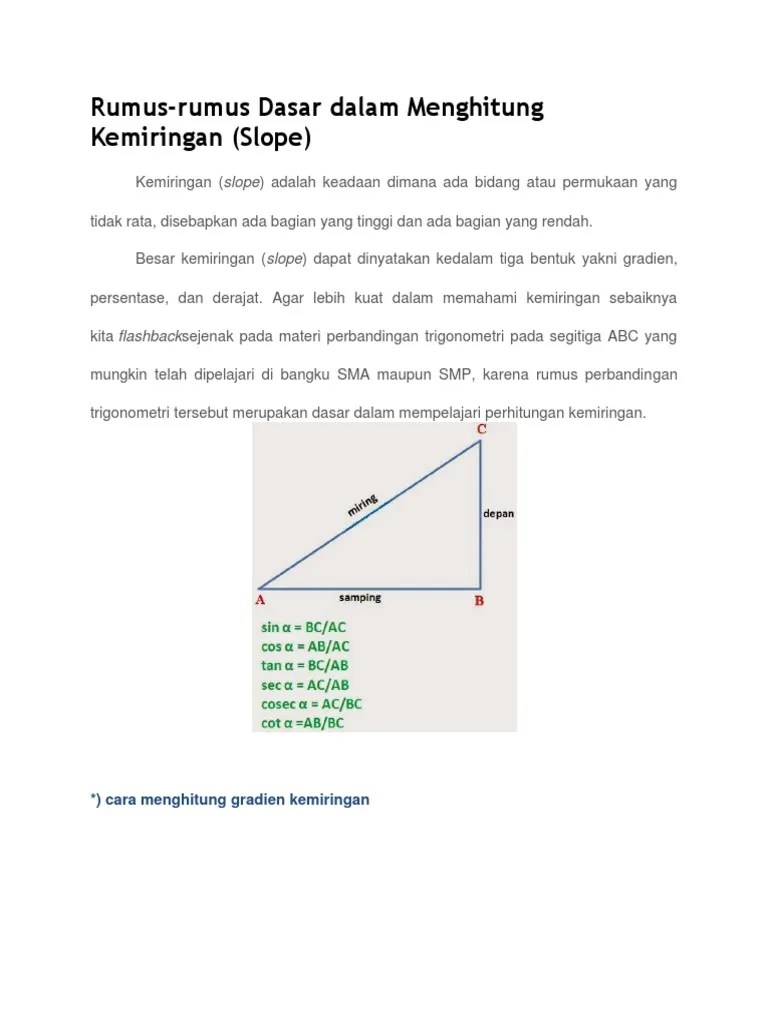 Rumus Menghitung Persentase Kemiringan | PDF
