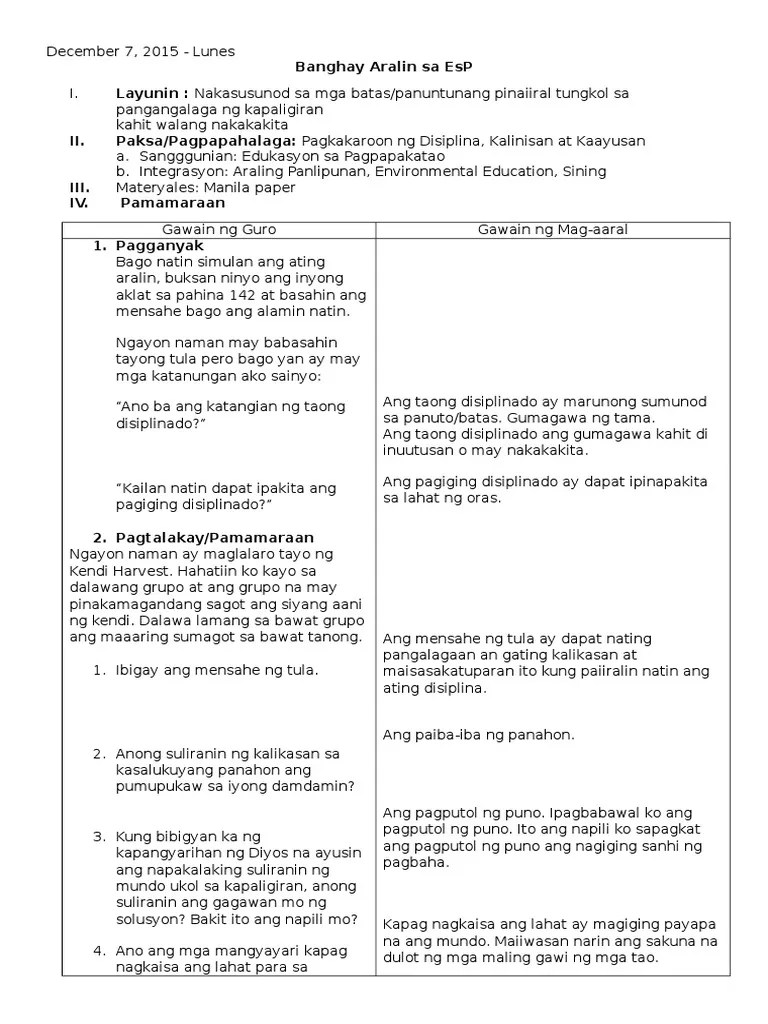 Detailed lesson plan in esp