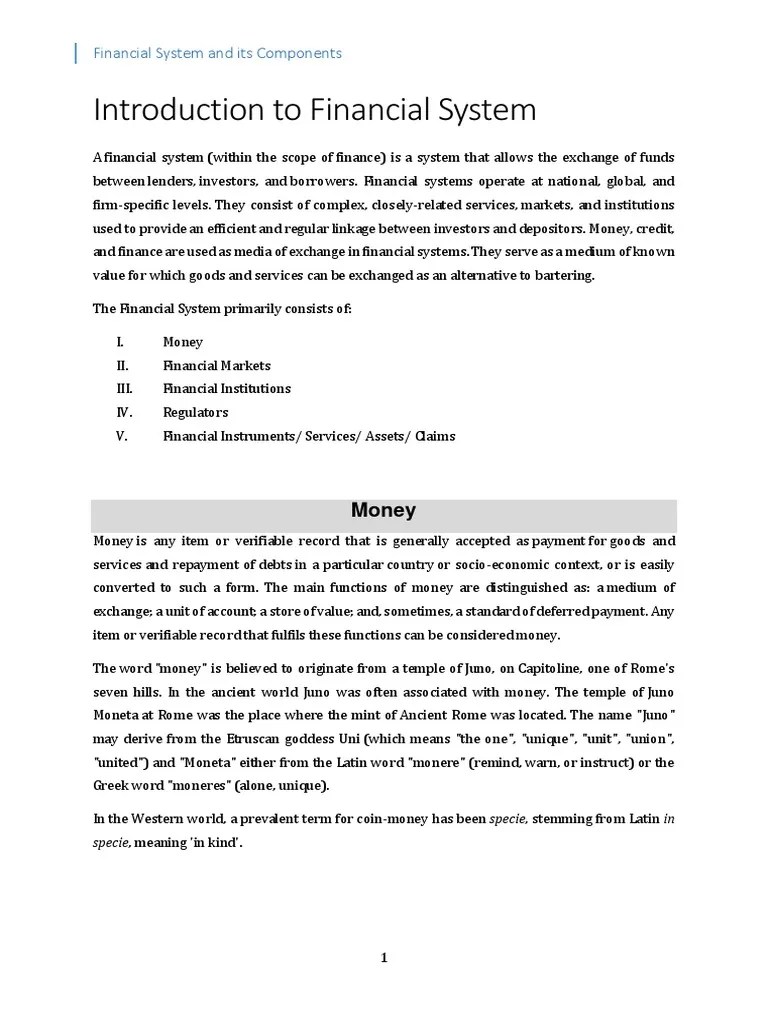 Introduction To Financial System | PDF | Financial Markets | Money