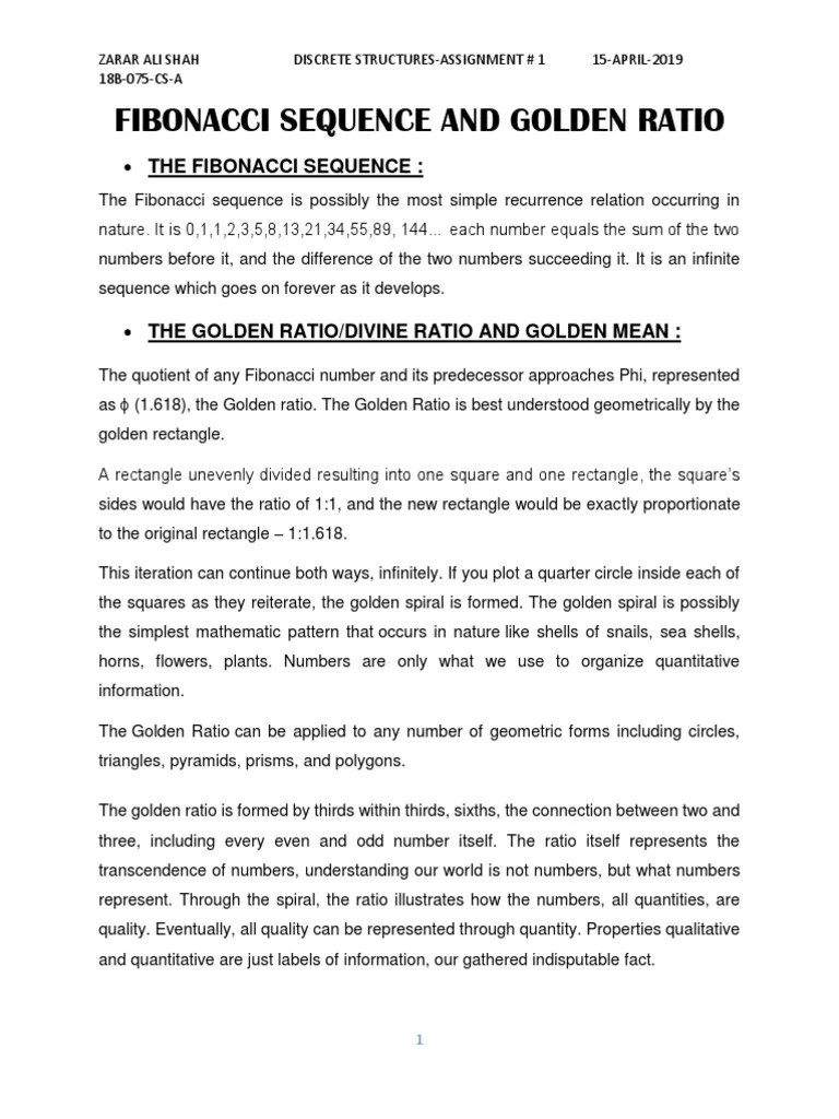 Fibonacci Sequence And Golden Ratio | PDF | Ratio | Mathematical Objects