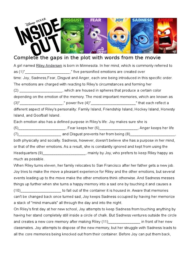 Inside out movie worksheet video movie activities writing creative writing ta