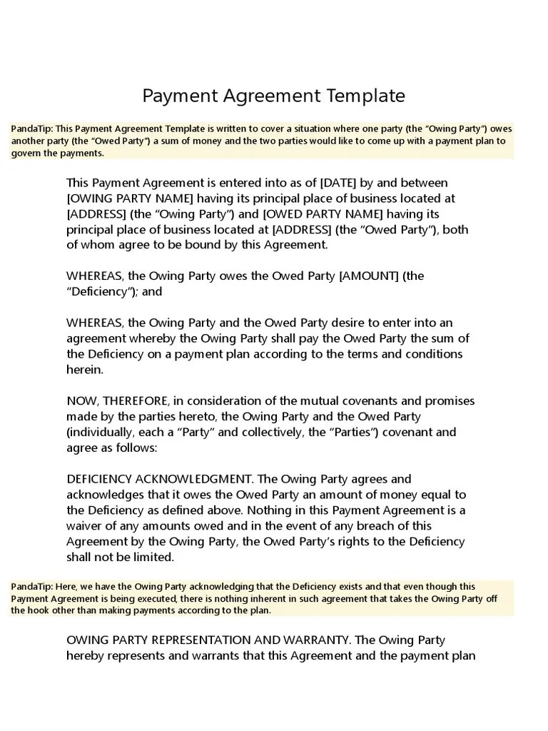 Payment Agreement Template Assignment Law Virtue
