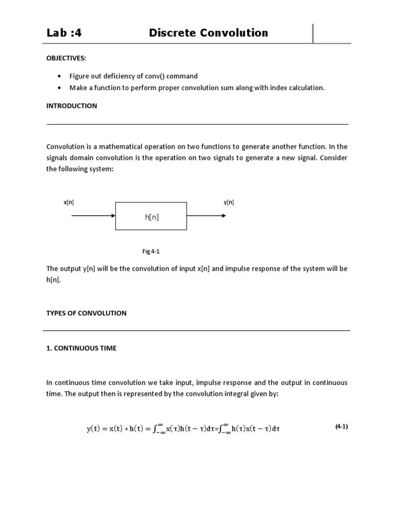 Lab 4 Discrete Convolution | PDF | Convolution | Discrete Time And ...