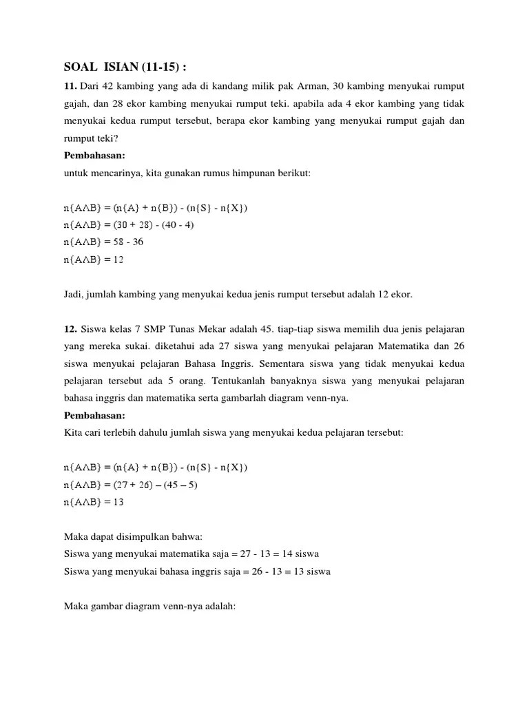 Soal pg b.indonesia kelas 7 semester 2 soal essay bahasa . Soal Essay Mat Smp Himpunan Pdf