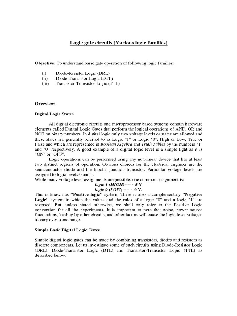 Logic Gate Circuits (Various Logic Families) | PDF | Logic Gate ...