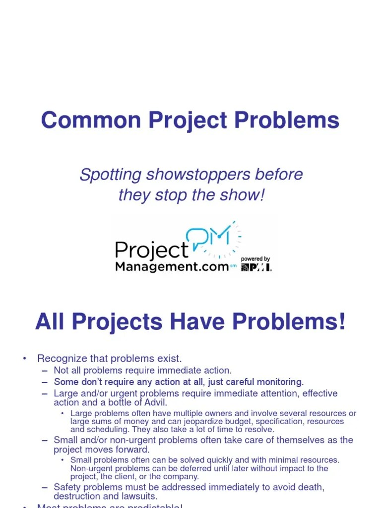 Common Project Problems: Spotting Showstoppers Before They Stop The ...