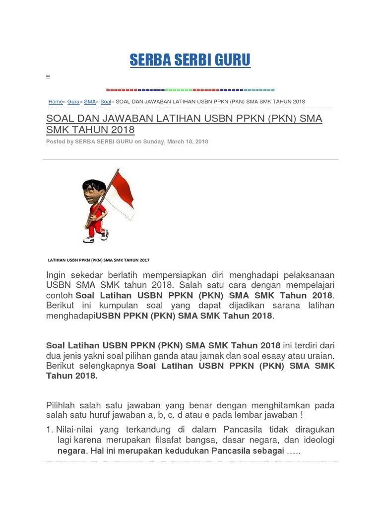 Contoh Soal Usbn Pkn Smk Dan Kunci Jawabannya Bali Teacher Cute766