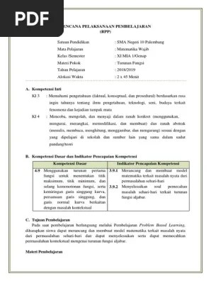 (rpp) satuan pendidikan kelas/semester mata pelajaran materi pokok/tema waktu. Rpp Aplikasi Turunan Pdf