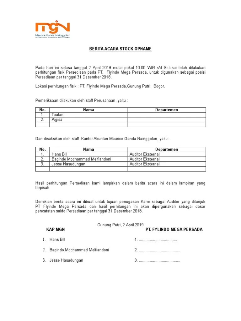 Berita acara pemeriksaan fisik (stock opname) laporan persediaan lainnya berupa bilik suara 2004 dan 2009 . Berita Acara Stock Opname Persediaan Fmp Pdf