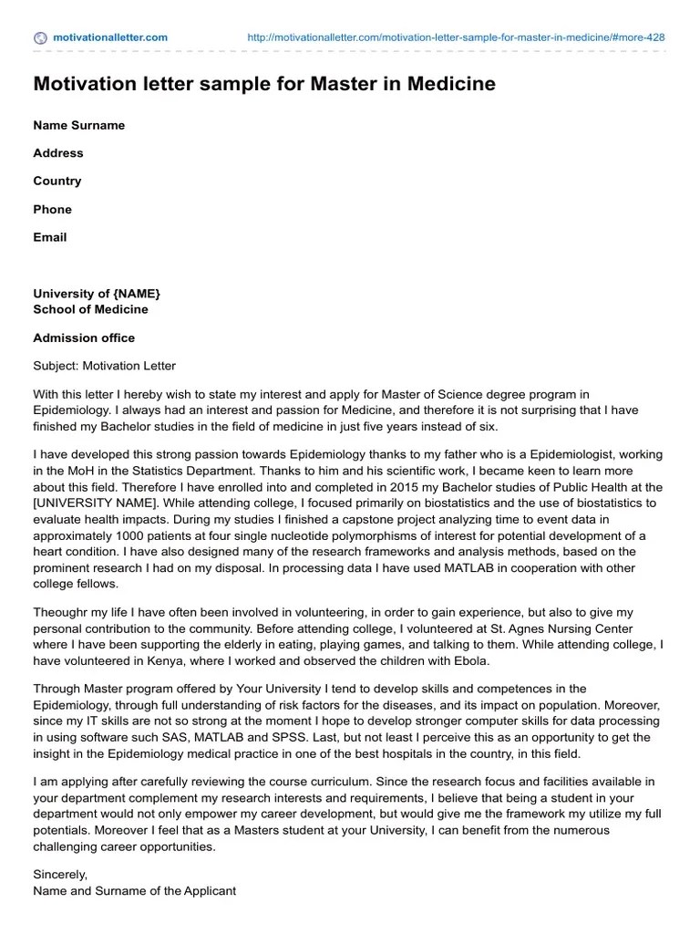 A letter of motivation is another name for a cover letter. Pdf Telecharger Motivation Letter Sample To Admission Department University Of Gratuit Pdf Pdfprof Com