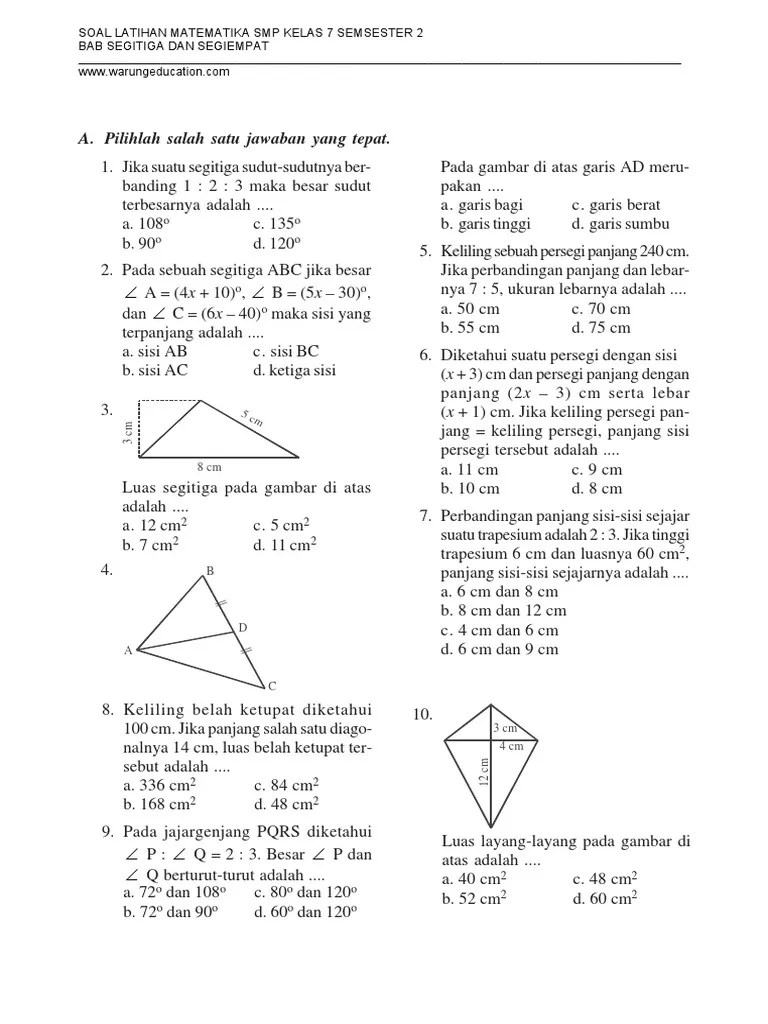 Contoh Soal: Soal Matematika Smp Kelas 7 Semester 2 Tentang Segitiga