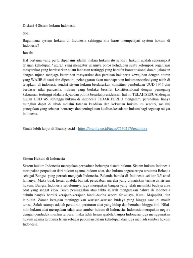 Untuk memudahkan pencarian jawaban diskusi dan tugas, gunakan halaman daftar isi yang ada di sebelah kanan. Diskusi 4 Sistem Hukum Indonesia Pdf
