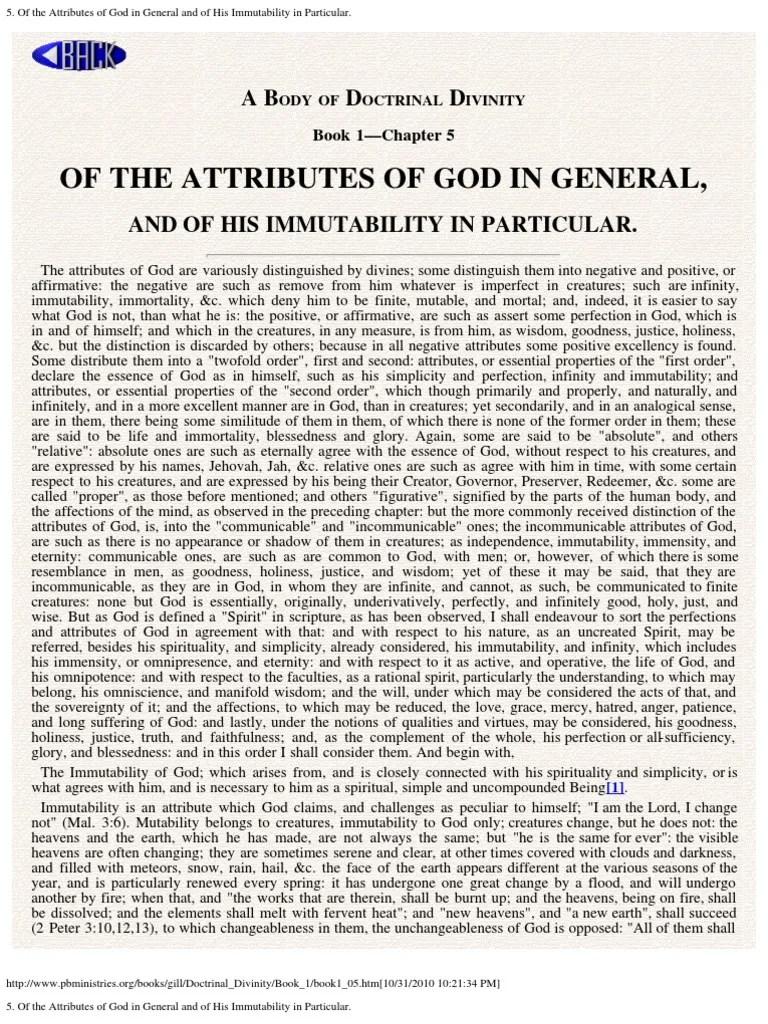 Of The Attributes Of God In General And Of His Immutability In Particular | PDF | Theology | God