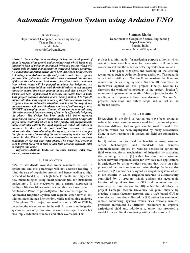Automatic Irrigation System Using Arduino UNO: Kriti Taneja Sanmeet ...
