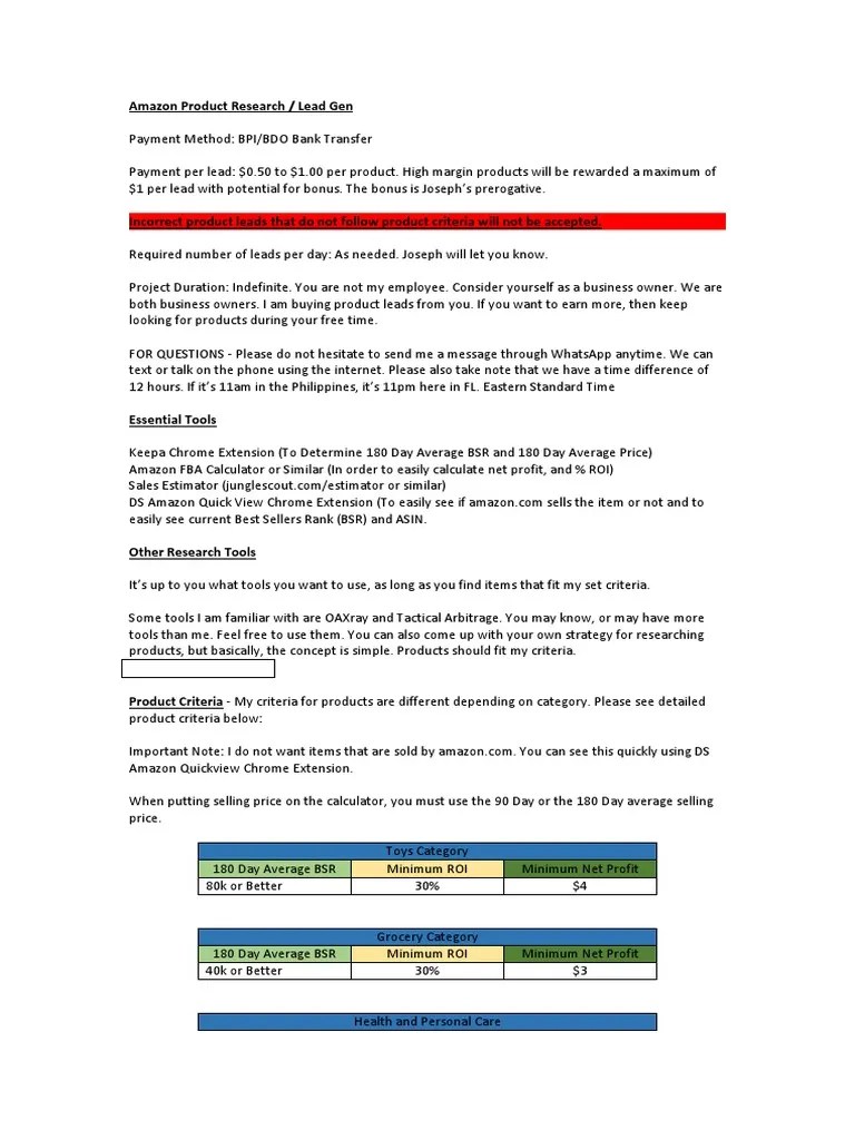 Amazon Research Product Guide | PDF | Return On Investment | Cost