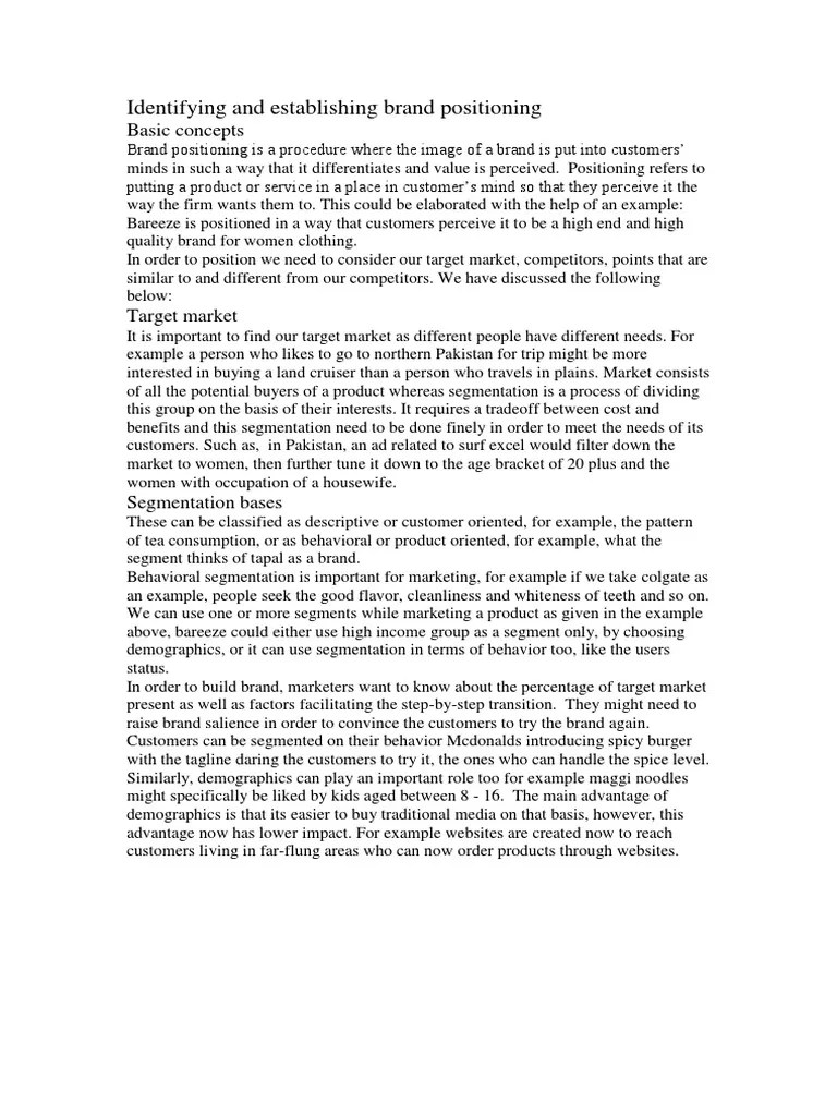 Identifying And Establishing Brand Positioning | PDF | Market ...