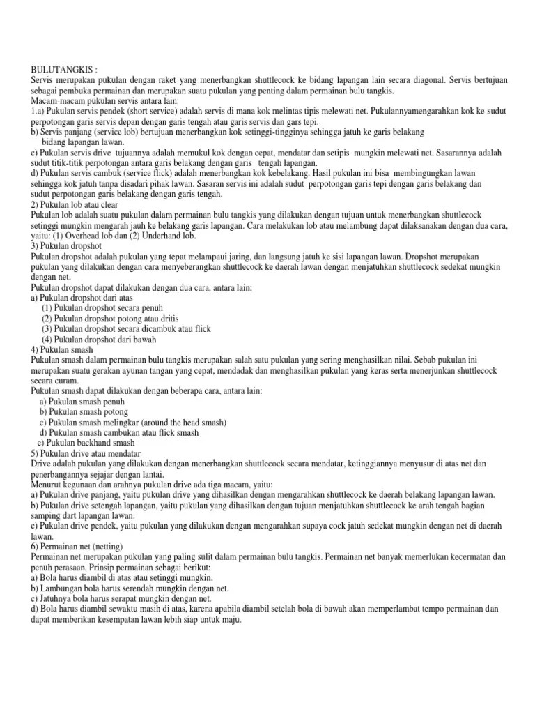 Jenis-Jenis Pukulan Dalam Bulu Tangkis | PDF