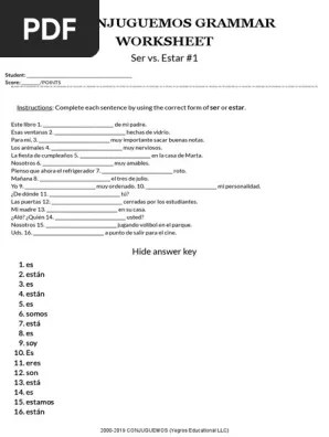 And proportion online worksheet, ser vs estar worksheet answers pdf. Ser Vs Estar 1 Conjuguemos Pdf Pdf