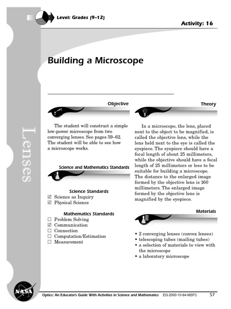350502main Optics Building A Microscope | PDF | Lens (Optics) | Microscope