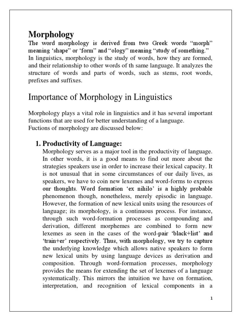Importance Of Morphology In Linguistics | PDF | Morphology (Linguistics) | Lexicon