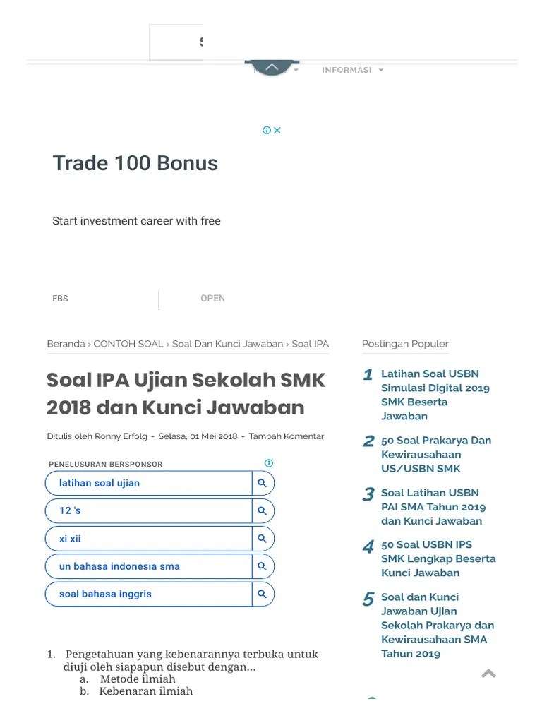 Dapatkan soal dan kunci jawaban usbn mata pelajaran bahasa sunda (muatan lokal) ini secara gratis dalam postingan saya kali ini. Soal Usbn Ipa Smk Beserta Jawabannya