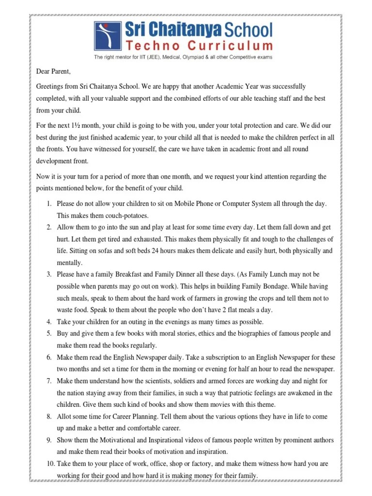 Guidelines To Parents During Summer Holidays.01 | PDF | Meal