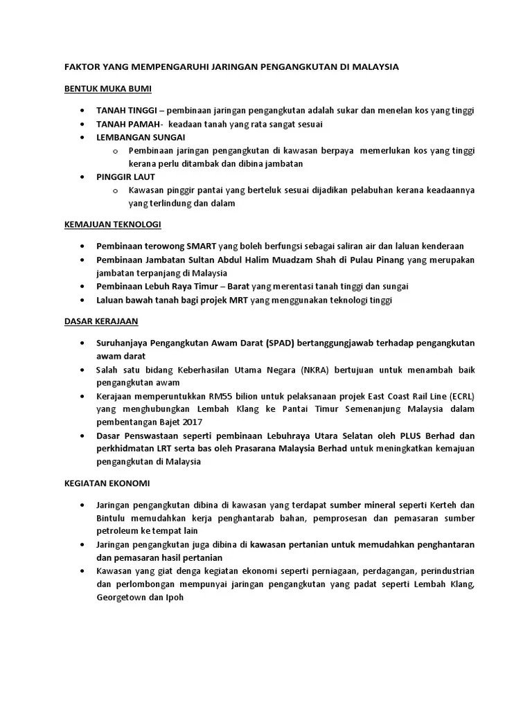 Bab 15 perkembangan jaringan pengangkutan. Faktor Yang Mempengaruhi Jaringan Pengangkutan Di Malaysia Pdf