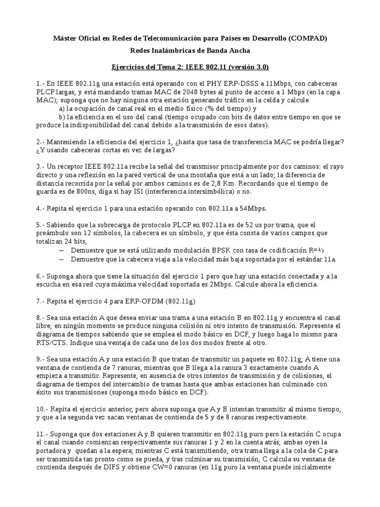Ejercicios Del Tema 2 IEEE 802.11 (Versión 3.0) | PDF | Ieee 802.11 | Protocolos De Internet